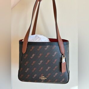 Coach Tote 27 With Horse Carriage Brown Dot Print Brown Handbag Purse